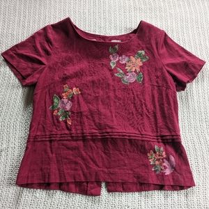 VTG Studio Ease Shirt Womens Petite 10P Magenta Linen Rayon Button Up Back